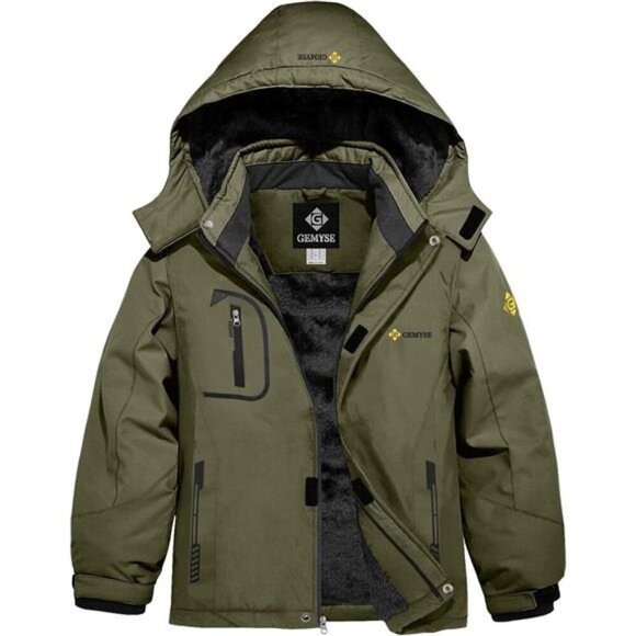 Boy's Waterproof Ski Snow Jacket Fleece Windproof Winter Jacket with Hood - Picture 1 of 7